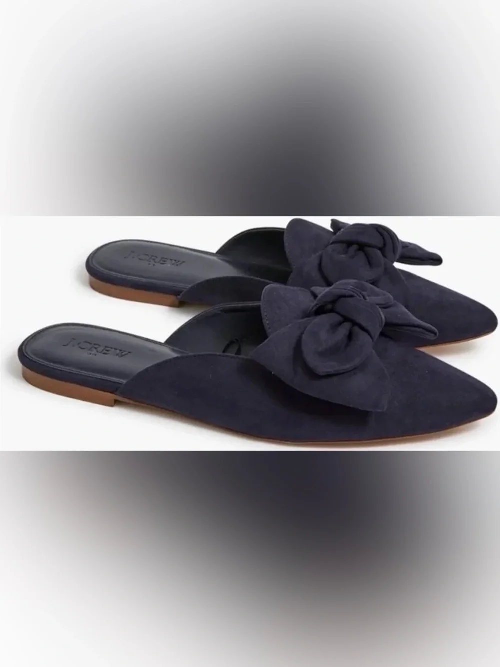 J. Crew Navy Pointed-Toe Bow Slip-On Mules
